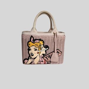 Prada Comic Basket Bag Wicker Canapa